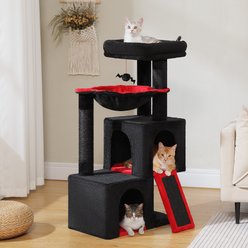 PAWZ Road Multi-Level 41-in Polyester Gothic Cat Tree Tower with Double Condos, Black, Large