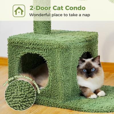 Show full view: PAWZ Road 40-in Polyester Cactus Cat Tree Tower & Condo with Large Metal Carpet Hammock, Green slide 7 of 9