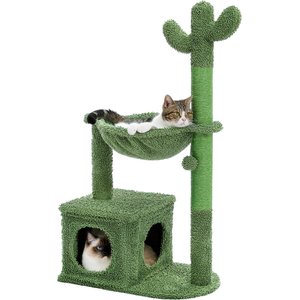 PAWZ Road 40-in Polyester Cactus Cat Tree Tower & Condo with Large Metal Carpet Hammock, Green