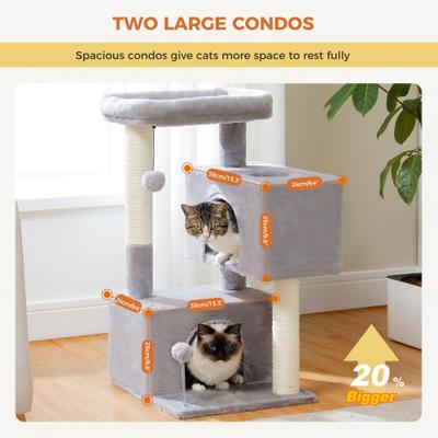 Show full view: PAWZ Road Indoor 32-in Polyester Cat Tree Tower & 2 Cozy Condos, Medium, Gray slide 6 of 8