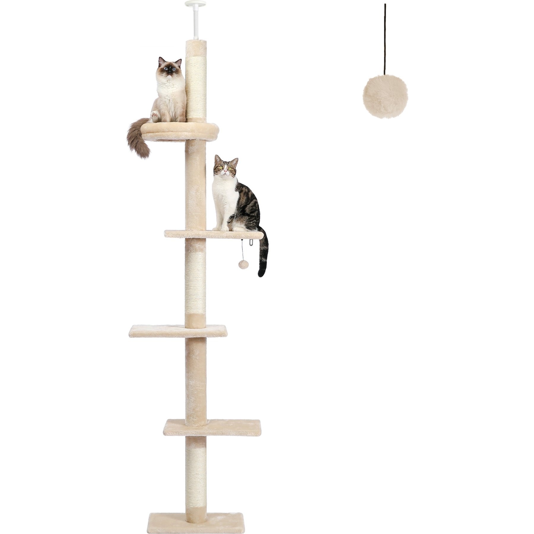 PAWZ Road 95 to 107-in Adjustable Polyester Floor-to-Ceiling Cat Tree Tower, Beige