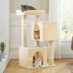 PAWZ Road Indoor 44-in Polyester Cat Tree Tower & 2 Cozy Condos, Large, Beige