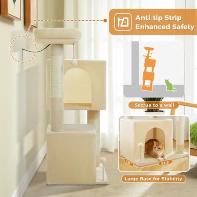 Show full view: PAWZ Road Indoor 44-in Polyester Cat Tree Tower & 2 Cozy Condos, Large, Beige slide 4 of 9