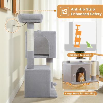 Show full view: PAWZ Road Indoor 44-in Polyester Cat Tree Tower & 2 Cozy Condos, Large, Gray slide 5 of 9