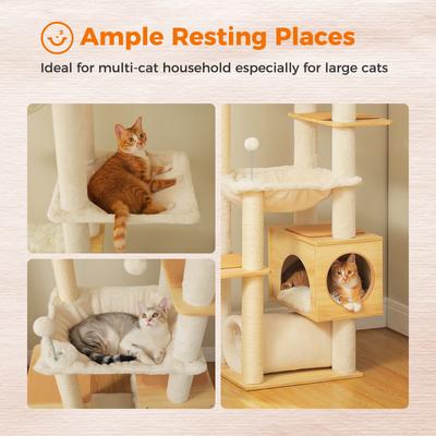 Show full view: PAWZ Road 93 to 101-in Adjustable Polyester Wood Floor-to-Ceiling Cat Tree Tall Tower & Condo, Beige slide 6 of 9
