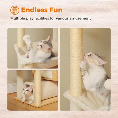 Show full view: PAWZ Road 93 to 101-in Adjustable Polyester Wood Floor-to-Ceiling Cat Tree Tall Tower & Condo, Beige slide 7 of 9