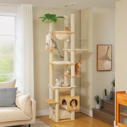 PAWZ Road 93 to 101-in Adjustable Polyester Wood Floor-to-Ceiling Cat Tree Tall Tower & Condo, Beige