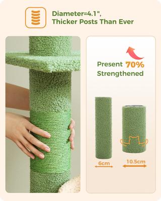 Show full view: PAWZ Road 87 to 100-in Adjustable Polyester Floor-to-Ceiling Cactus Cat Tree with 4.1-in Robust Scratcher, Green slide 8 of 9