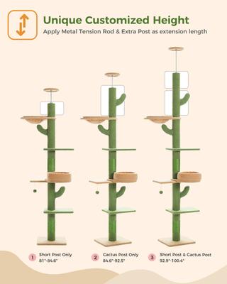 Show full view: PAWZ Road 87 to 100-in Adjustable Polyester Floor-to-Ceiling Cactus Cat Tree with 4.1-in Robust Scratcher, Green slide 7 of 9
