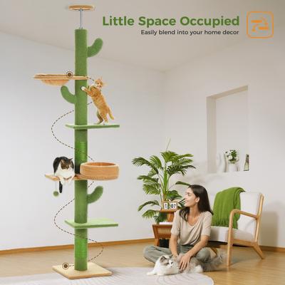 Show full view: PAWZ Road 87 to 100-in Adjustable Polyester Floor-to-Ceiling Cactus Cat Tree with 4.1-in Robust Scratcher, Green slide 6 of 9