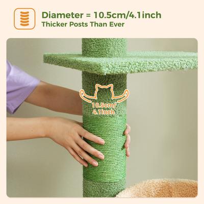 Show full view: PAWZ Road 87 to 100-in Adjustable Polyester Floor-to-Ceiling Cactus Cat Tree with 4.1-in Robust Scratcher, Green slide 5 of 9