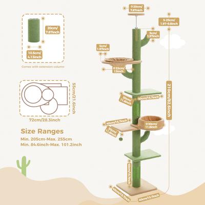Show full view: PAWZ Road 87 to 100-in Adjustable Polyester Floor-to-Ceiling Cactus Cat Tree with 4.1-in Robust Scratcher, Green slide 2 of 9
