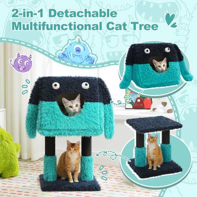 Show full view: PAWZ Road 28-in Polyester 2 in 1 Cartoon-Themed Cat Tree Tower & Condo, Blue, Small slide 8 of 9