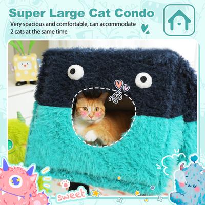 Show full view: PAWZ Road 28-in Polyester 2 in 1 Cartoon-Themed Cat Tree Tower & Condo, Blue, Small slide 6 of 9