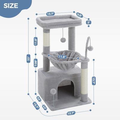 Show full view: PAWZ Road Indoor 33-in Polyester Cat Tree Tower with Large Condo, Gray slide 2 of 11