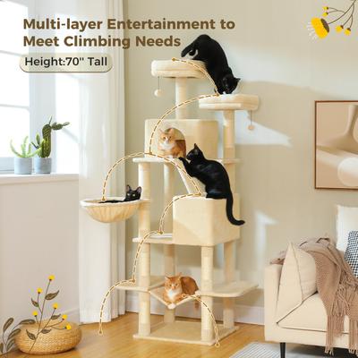 Show full view: PAWZ Road 70.8-in Polyester Tall Cat Tree & 2 Condos, Hammock, Large, Beige slide 4 of 9