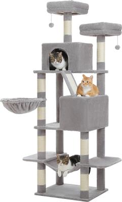 Show full view: PAWZ Road 70.8-in Polyester Tall Cat Tree & 2 Condos, Hammock, Large, Gray slide 3 of 9
