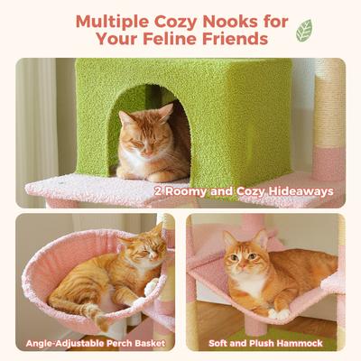 Show full view: PAWZ Road 70.8-in Polyester Tall Cat Tree & 2 Condos, Hammock, Large, Pink slide 6 of 9