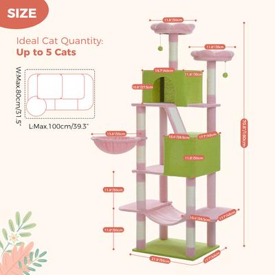 Show full view: PAWZ Road 70.8-in Polyester Tall Cat Tree & 2 Condos, Hammock, Large, Pink slide 3 of 9