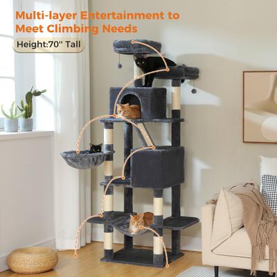 Show full view: PAWZ Road 70.8-in Polyester Tall Cat Tree & 2 Condos, Hammock, Large, Dark Gray slide 4 of 9