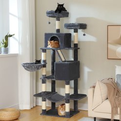 PAWZ Road 70.8-in Polyester Tall Cat Tree & 2 Condos, Hammock, Large, Dark Gray