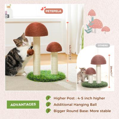 Show full view: PAWZ Road 19-in Polyester Mushroom Cat Scratching Post with Interactive Toy Ball, Brown slide 3 of 9