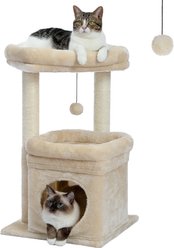PAWZ Road 26.8-in Polyester Cat Tree Tower & Condo, Large Perch, Beige, Small