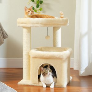 PAWZ Road 26.8-in Polyester Cat Tree Tower & Condo, Large Perch, Beige, Medium