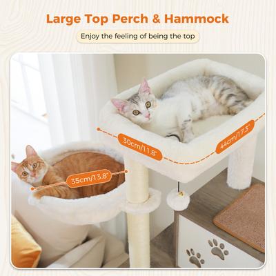 Show full view: PAWZ Road 75-in Tall Polyester Cat Tree & 2 Condos with Food Station & Large Hammock, Gray slide 4 of 10
