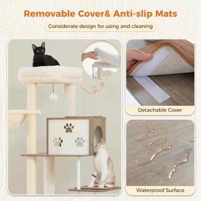 Show full view: PAWZ Road 75-in Tall Polyester Cat Tree & 2 Condos with Food Station & Large Hammock, Gray slide 6 of 10