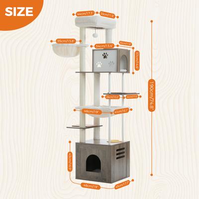 Show full view: PAWZ Road 75-in Tall Polyester Cat Tree & 2 Condos with Food Station & Large Hammock, Gray slide 2 of 10