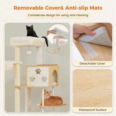 Show full view: PAWZ Road 75-in Tall Polyester Cat Tree & 2 Condos with Food Station & Large Hammock, Beige slide 7 of 10