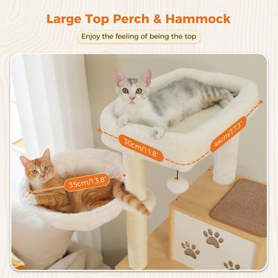 Show full view: PAWZ Road 75-in Tall Polyester Cat Tree & 2 Condos with Food Station & Large Hammock, Beige slide 5 of 10