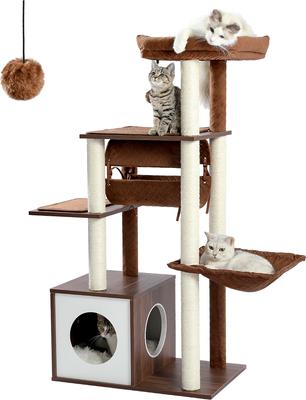 Show full view: PAWZ Road 52-in Polyester Modern Cat Tree & Condo with Fully Sisal Covered Scratching Posts, Brown slide 7 of 8