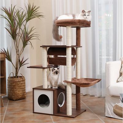 Show full view: PAWZ Road 52-in Polyester Modern Cat Tree & Condo with Fully Sisal Covered Scratching Posts, Brown slide 6 of 8