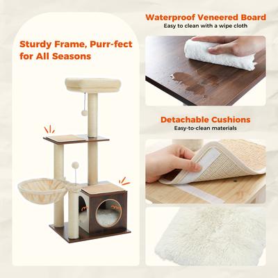 Show full view: PAWZ Road Indoor 43-in Polyester Modern Cat Tree Tower & Condo, Brown slide 8 of 9