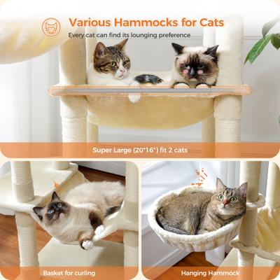 Show full view: PAWZ Road 69-in Tall Polyester Cat Tree Tower & Condo with Large Hammock, Beige slide 7 of 9