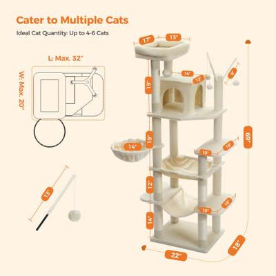 Show full view: PAWZ Road 69-in Tall Polyester Cat Tree Tower & Condo with Large Hammock, Beige slide 6 of 9