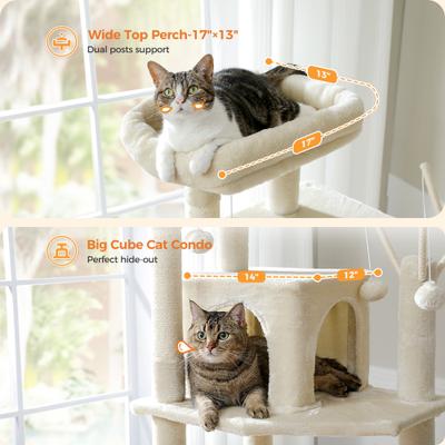 Show full view: PAWZ Road 69-in Tall Polyester Cat Tree Tower & Condo with Large Hammock, Beige slide 3 of 9