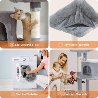 Show full view: PAWZ Road 69-in Tall Polyester Cat Tree Tower & Condo with Large Hammock, Gray slide 9 of 10