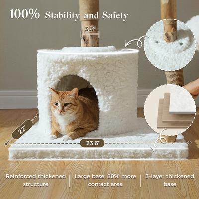 Show full view: PAWZ Road Indoor 59-in Polyester Wood Cat Tree & Condo with Large Basket, White slide 8 of 10
