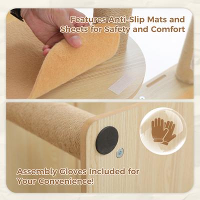 Show full view: PAWZ Road 71-in Tall Polyester Wood Cat Tree & Condo with 2 Acrylic Bowls, Beige slide 8 of 10