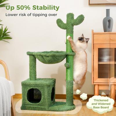 Show full view: PAWZ Road 40-in Polyester Cactus Cat Tree Tower & Condo with Large Metal Carpet Hammock, Green slide 8 of 9