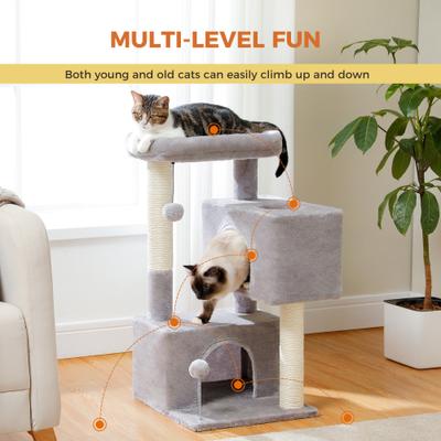 Show full view: PAWZ Road Indoor 32-in Polyester Cat Tree Tower & 2 Cozy Condos, Medium, Gray slide 7 of 8