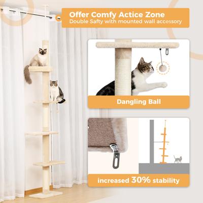 Show full view: PAWZ Road 95 to 107-in Adjustable Polyester Floor-to-Ceiling Cat Tree Tower, Beige slide 6 of 9