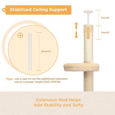 Show full view: PAWZ Road 95 to 107-in Adjustable Polyester Floor-to-Ceiling Cat Tree Tower, Beige slide 4 of 9