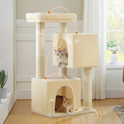 Show full view: PAWZ Road Indoor 44-in Polyester Cat Tree Tower & 2 Cozy Condos, Large, Beige slide 3 of 9