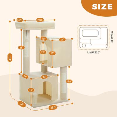 Show full view: PAWZ Road Indoor 44-in Polyester Cat Tree Tower & 2 Cozy Condos, Large, Beige slide 2 of 9