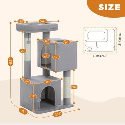 Show full view: PAWZ Road Indoor 44-in Polyester Cat Tree Tower & 2 Cozy Condos, Large, Gray slide 2 of 9