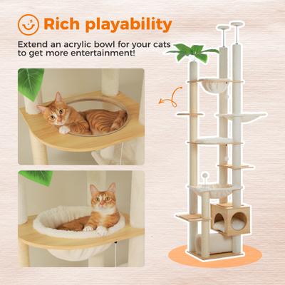 Show full view: PAWZ Road 93 to 101-in Adjustable Polyester Wood Floor-to-Ceiling Cat Tree Tall Tower & Condo, Beige slide 5 of 9
